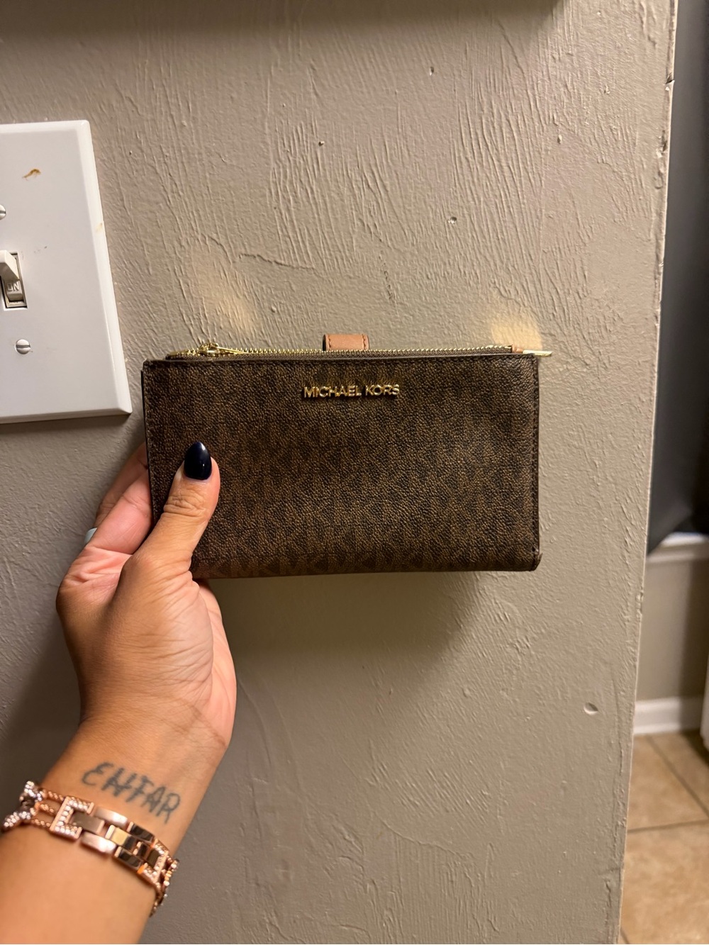 Michael Kors Brown Logo Zip Wristlet Wallet